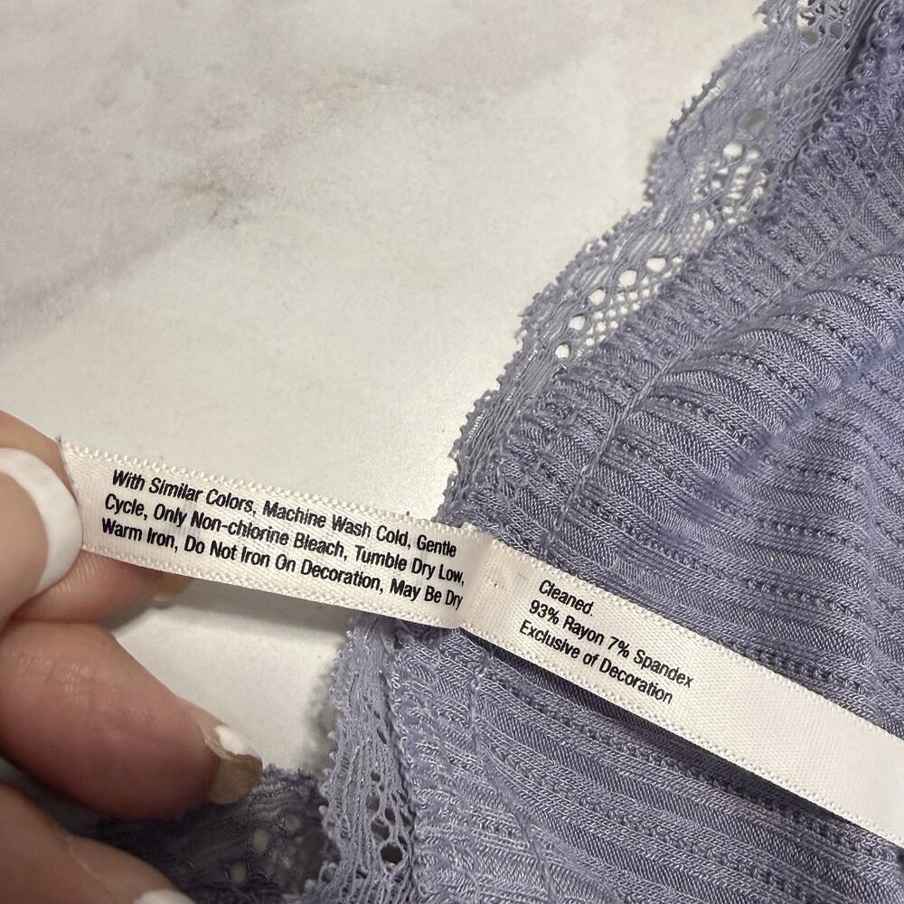 Soma Cool Nights Ribbed Pajama Top Set of 2 Size L Lilac Gray Lace Trim Henley - Picture 9 of 11